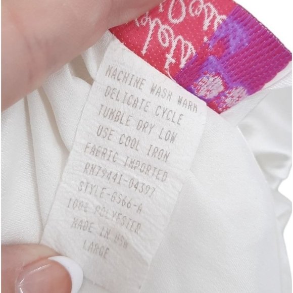 VTG 90s Violets & Roses Solid White Satin Ruffled Slip Dress Night Gown Size L - Picture 5 of 9